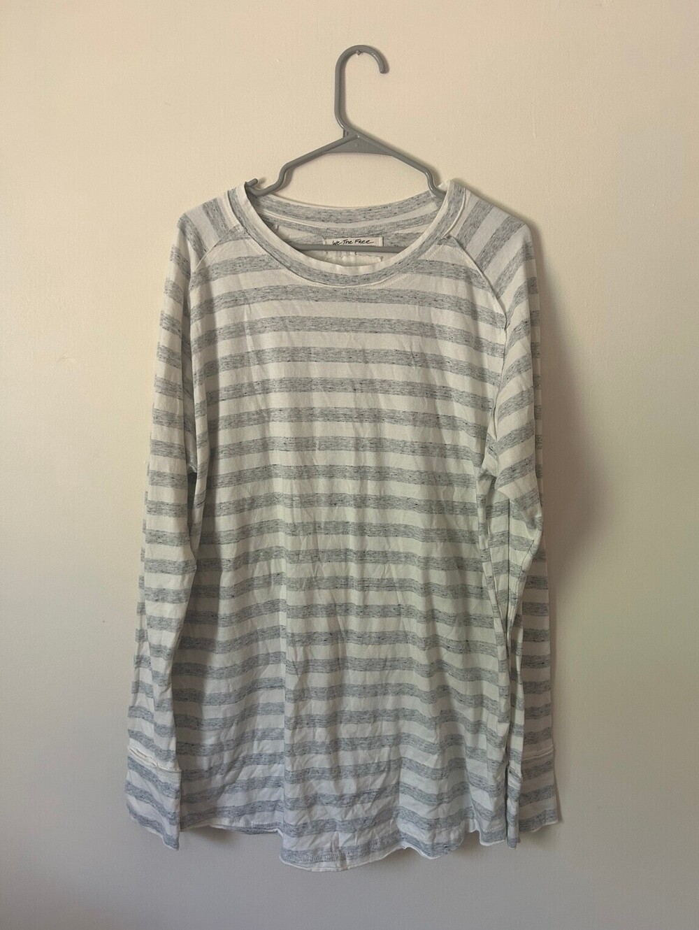 We The Free Free People Oversized Striped Thumb Hole Top Large Gray White